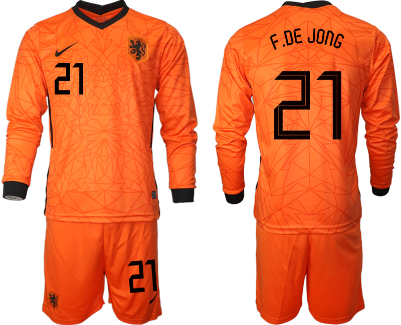 Cheap Men 2021 European Cup Netherlands home long sleeve 21 soccer jerseys